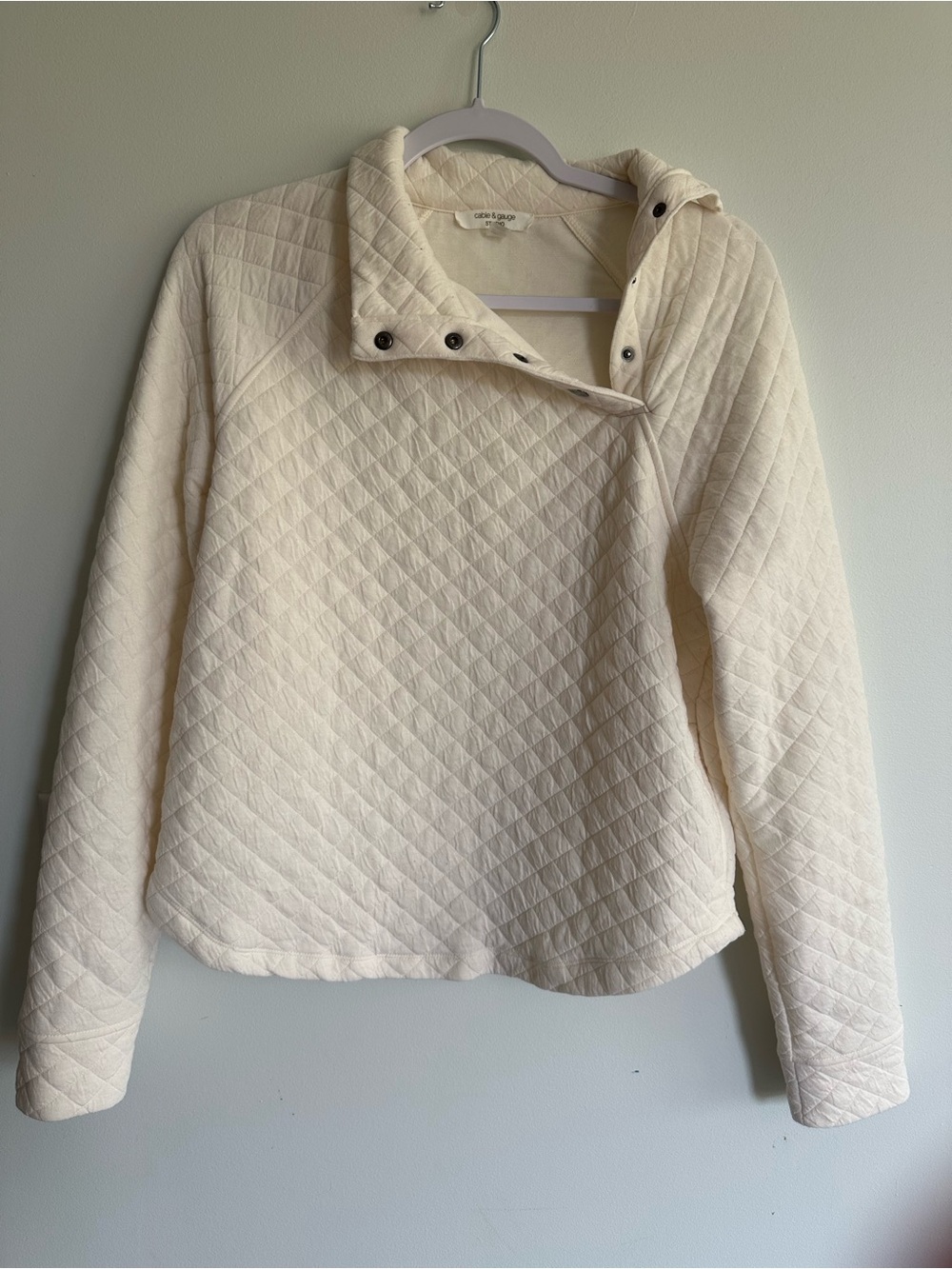Studio Cable & Gauge Quilted Minimalist Neutral Cream Casual Everyday Pullover